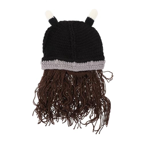 CALLARON Helm mit Hörnern für Erwachsene Cosplay Kopfbedeckung für Halloween Karneval Maskerade und Fotografie Braune Bartverzierung und Warmes Material von CALLARON