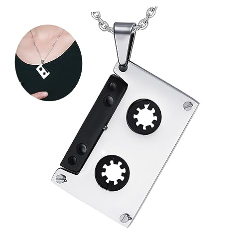 CALLARON Herren Halskette mit Hip Hop Anhänger Titanstahl Musikkassette Pendant für Männer Stylisches Schmuckstück für Partys für Freunde und Familie von CALLARON