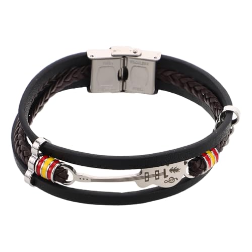 CALLARON Herren Lederarmband Mehrlagig Verstellbar Gitarrenmotiv Geflochtenes Musik Accessoire Armband Komfortabel Strapazierfähig Alltagstauglich von CALLARON