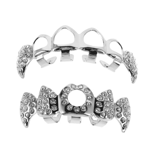 CALLARON Vampir Zähne Aus Kupfer Mit Strass Zahnkappen Im Hollow Design Für Cosplay Halloween Und Hip-hop Zubehör von CALLARON