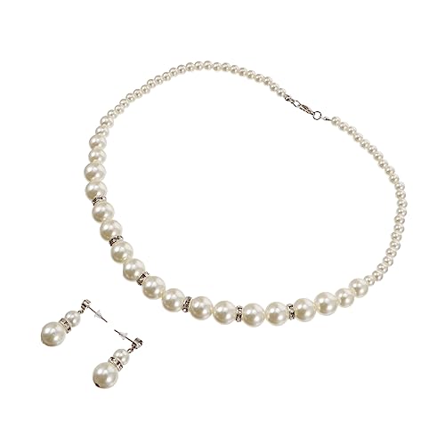 CALLARON Hochwertiges Perlen Schmuckset Damen Halskette und Ohrringe Elegant Umweltfreundlich Hautfreundlich für Hochzeit Brautfest Feier von CALLARON