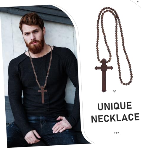 CALLARON Holz Kreuz Anhänger Halskette mit Gebetsperlen Leichter Modischer Rosenkranz Schmuck für Männer und Frauen Meditative Holzperlen Kette im Streetstyle für Gebet und Alltag von CALLARON