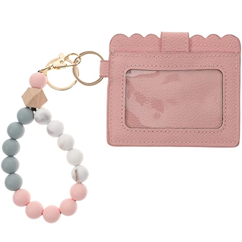 CALLARON Kartenhalter Armband Mit Holzperlen Design Schlüsselanhänger Kartenfach Für Ausweise Und Taschendeko Multifunktions Anhänger von CALLARON