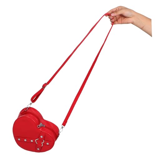 CALLARON Kawaii Herzförmige Crossbody Bag Damen Verstellbarer Schulterriemen Rote Kunstleder Umhängetasche Stilvolle Satchel Für Alltag Freizeit und Partys von CALLARON