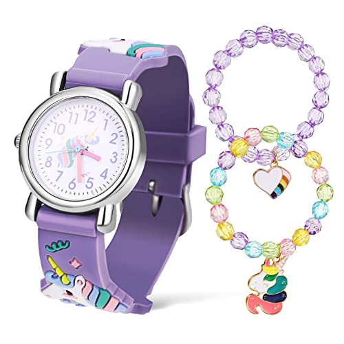 CALLARON Kinderuhr Mit Einhorn-cartoon- Armband Für Mädchen Quarzwerk Große Arabische Ziffern Mit Stilvollen Armbändern Für Kleinkinder von CALLARON