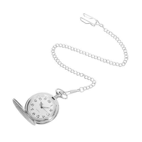 CALLARON Klassische Taschenuhr Herren mit Mechanischem Handaufzug Großes Silbernes Gehäuse Graviertes Flip Cover Präzise Analoge Zeitmessung Metallfinish Geeignet für Hochzeiten und von CALLARON