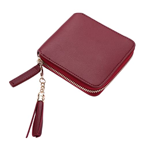 CALLARON Geldbörse Für Damen Mit Reißverschluss Kleine Clutch Aus Pu Praktische Kurze Handtasche Modisches Design Für Karten Und Bargeld Weinrot von CALLARON