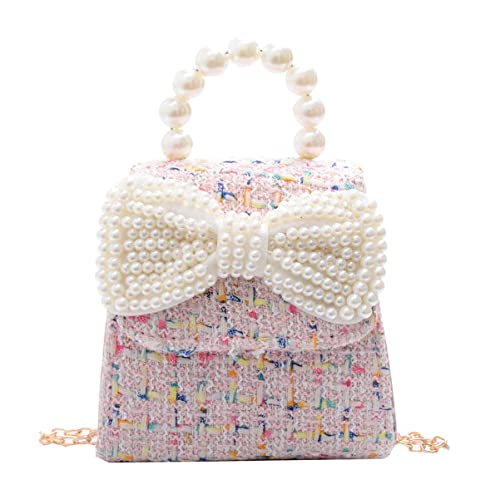CALLARON Perlentasche Für Mädchen Elegante Umhängetasche Mit Perlenschleife Kleine Kettentasche Tasche Für Kleine Mädchen Zum Einkaufen Reisen Und Täglichen Gebrauch Geeignet von CALLARON