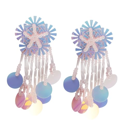 CALLARON Kreative Geometrische Ohrringe für Frauen Handgefertigte Lange Dangle Ohrringe mit Perlen Quasten und Pailletten Stilvolle Earbobs für Weiß von CALLARON