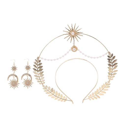 CALLARON Krone Und Ohrringe Doppelschicht Stirnband Mit Ohrringen Für Frauen Haarreif Kopfschmuck Für Hochzeiten Und Geburtstage von CALLARON