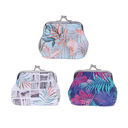 CALLARON 3 Stück Geldbörsen Mit Tropischem Palmenblatt-Muster Für Jungen Und Mädchen Verschluss Geldbörse Im Vintage-Stil Für Den Täglichen Gebrauch von CALLARON