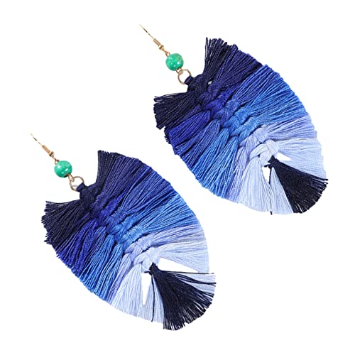 CALLARON Leichte Handgewebte Quasten Ohrringe Lange Blaue Farbverlauf Tassel Damenohrhänger für Sommer für Strand Urlaub und Besondere Anlässe von CALLARON