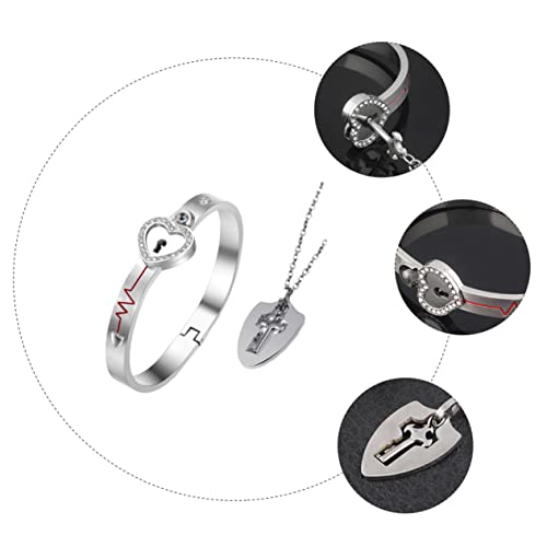 CALLARON Liebes Armband Set mit Anhänger und Halskette Projektion Dich Sprachen Dekoratives Herz Schloss Modisch und Langlebig Valentinstag von CALLARON