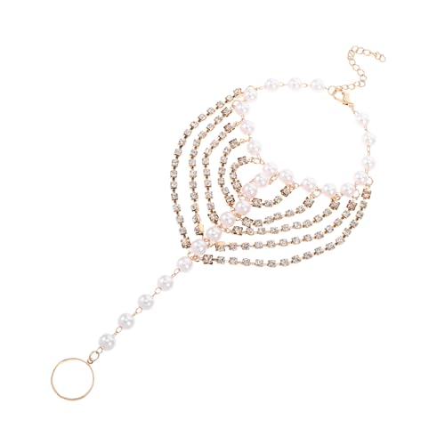 CALLARON Mehrlagige Fußkette mit Schimmernden Perlen und Strass Hautfreundliches Fußschmuck für Sommer Braut Fußkette mit Zehenring Langlebig und Modisch für Strandhochzeiten von CALLARON