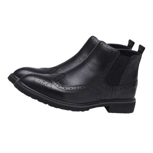 CALLARON Modische Herren Stiefel mit Brogue Muster Rutschfeste Strapazierfähige Mikrofaser Sohle Bequeme Freizeit und Business Stiefel für Outdoor Party und Arbeit Schwarz von CALLARON