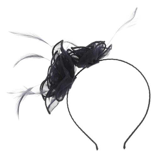 CALLARON Fascinator Stirnband Blau Netz-design Mit Doppelten Blumen Für Damen Teeparty Hochzeit Accessoire Kopfschmuck von CALLARON