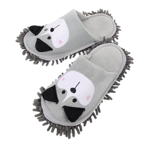 CALLARON Mopp Hausschuhe Für Damen Mikrofaser Bodenreinigung Wiederverwendbare Putzschuhe Mit Abnehmbarer Sohle Süßes Hunde Design Für Zuhause Grau Größe 38-41 von CALLARON