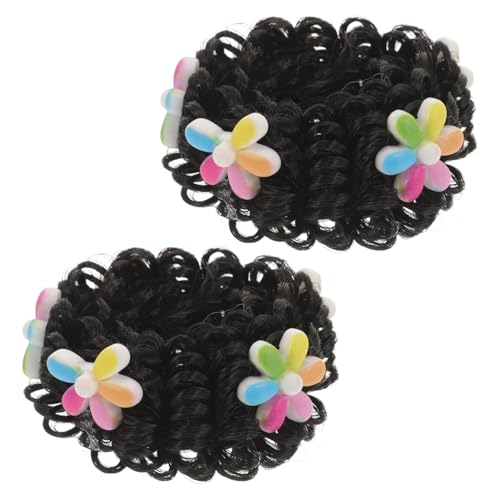 CALLARON 1paar Süße Mädchen Bun Haarverlängerung Farbige Cartoon-wickelperücke Mädchen Für Kindergartenaufführungen Und Festliche Anlässe Dekorative Blumenhaarreifen von CALLARON