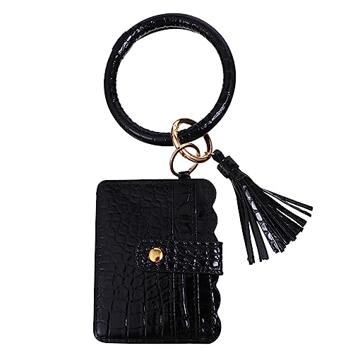 CALLARON PU Armband Schlüsselanhänger mit Kartenetui Multifunktions Handgelenktasche für Damen Verarbeitung Reiseaccessoire Komfortables Material Schwarzes Muster von CALLARON