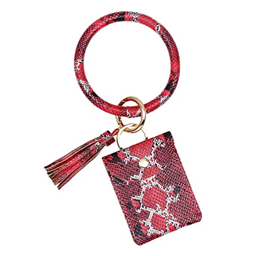 CALLARON Pu Leder Schlange Textur Großer Schlüsselanhänger Mit Klappen-münzbeutel Und Mini-kartenetui Rot Stilvoller Schlüsselanhänger Für Frauen Für Karten Und Bargeld Für von CALLARON