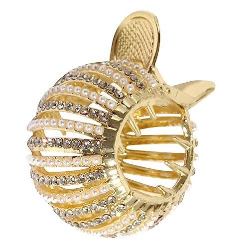 CALLARON Goldene Haarklammer Pferdeschwanzhalter Mit Perlen Verziert Für Damen Haarspangen Mit Starken Beißzähnen Für Dickes Langes Haar von CALLARON