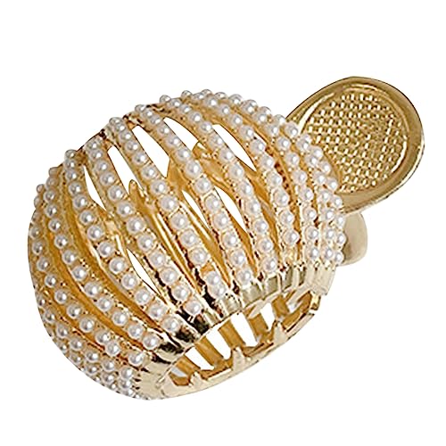 CALLARON Hochwertiger Perlen Haarklammer Clip Für Damen Metallischer Haar-halter Für Hohen Pferdeschwanz Rutschfester Und Bruchfester Haarschmuck Für Dickes Langes Haar Elegante Haaraccesso von CALLARON