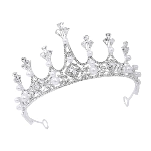 CALLARON Perlenkrone Braut Strass Hochzeits-perlen-tiara Haarschmuck Für Frauen Brautkopfschmuck Für Die Hochzeit Haarschmuck Für Damen Hochzeit Strass Silver Kristallglas von CALLARON