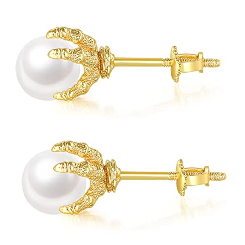 CALLARON Perlenohrringe Drachenkrallen Ohrstecker für Männer Stilvolle Schmuckstücke mit Goldfarbenem Finish und Weißen Perlen für Besondere Anlässe und Alltag von CALLARON