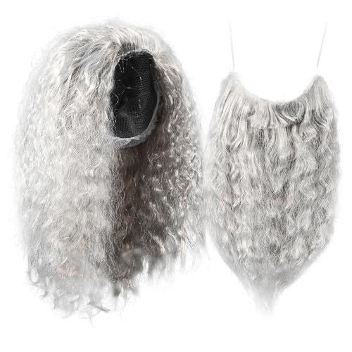 CALLARON Perücken Set für Halloween Langgraue Cosplay Perücke mit Abnehmbarem Sicher Pet Material Atmungsaktiv Komfortabel für Kostüm Fotografie von CALLARON