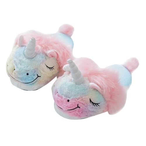 CALLARON Plüsch Hausschuhe Einhorn Motiv Warm Gefüttert Rutschfest Weiche Innen Schuhe für Herbst Winter Alter Jahre von CALLARON