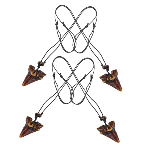 CALLARON Resin Halskette mit Holzperlen und Haifischzahn Anhänger Verstellbare Männer und Frauenkette für Strand und Surf Looks und Stilvolles Accessoire Kunstknochen und Harz von CALLARON