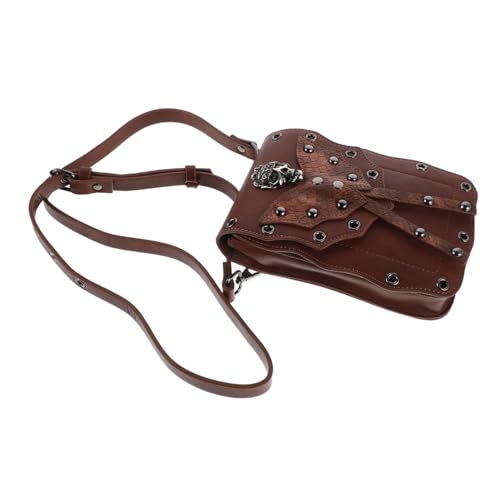 CALLARON Retro Skull Crossbody Bag Damen Vintage Schultertasche Verstellbar Punk Hobo Stil Kleine Studded Handytasche Geldbörse Braun Für Alltag und Partys von CALLARON