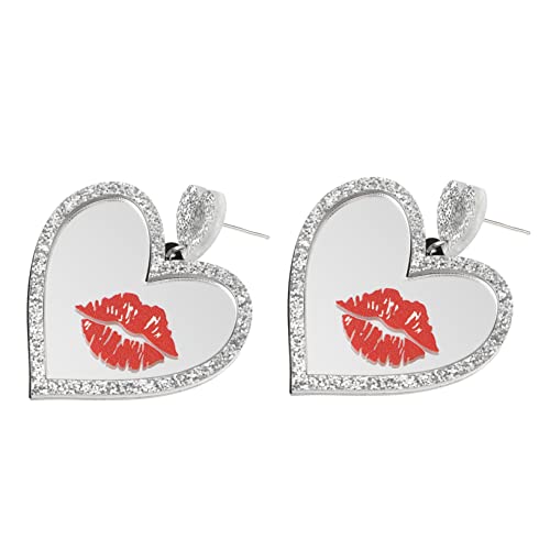 CALLARON Rote Lippen Ohranhänger Damen Spiegeloberfläche Liebe Herzform Schmuck für Valentinstag Hochzeit Geburtstag von CALLARON