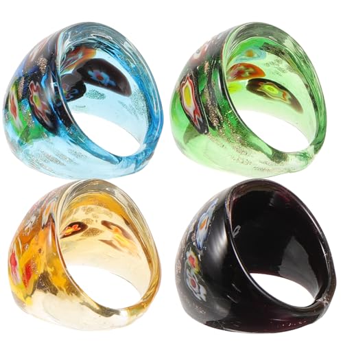 CALLARON 4 Stück Glasring im Ethno-Stil Fingerringe aus Glas für Damen Glasringe zur Dekoration personalisierte Ringe Frauenringe Straße Schmuck schmücken Fräulein von CALLARON