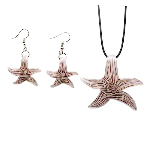 CALLARON Schmuckset Damen Teilig Meerestern Anhänger Halskette Ohrringe Rosa Blütenmuster Elegantes Design für Party Alltag von CALLARON