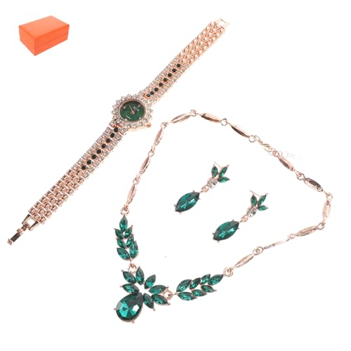CALLARON Schmuckset Für Braut Mit Grüner Halskette Uhr Ohrringen-Set Armband Für Damen Formeller Hochzeitsschmuck Für Frauen Brautschmuck Mit Sternenhimmel Ziffernblatt Grüne von CALLARON