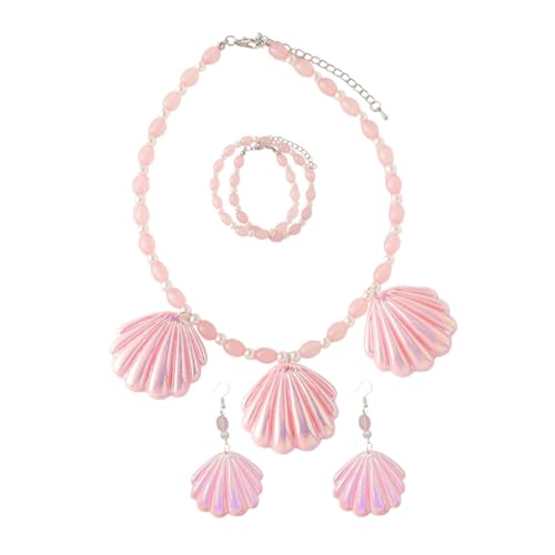CALLARON Schmuckset Rosa Muscheln für Damen Halskette Ohrringe und Armband für Besondere Anlässe für Partys und Hochzeiten Stilvolles Accessoire für Outfit von CALLARON