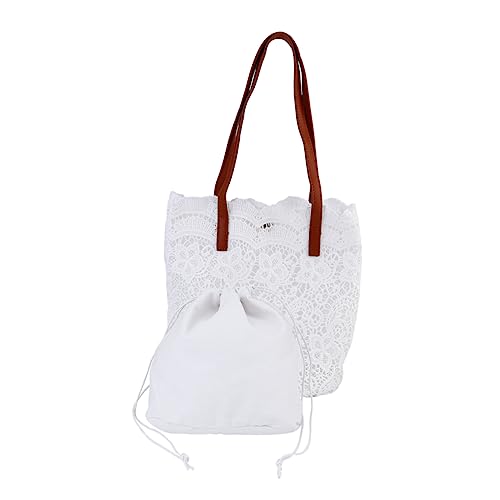 CALLARON Stilvolle Spitzen Umhängetasche Damen Match Stickerei Tasche Baumwolle Polyester Für Arbeit Einkaufen Reisen Zarte Tragetasche Weiß Mittel von CALLARON
