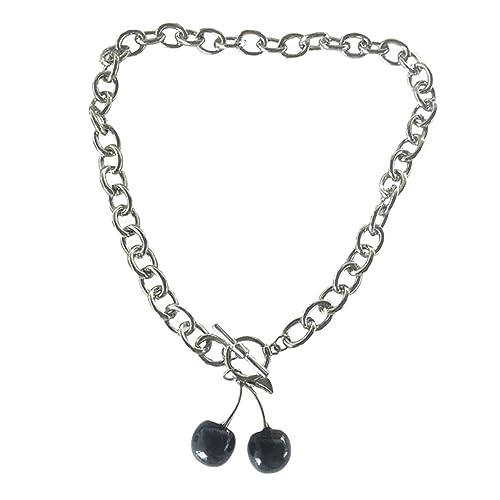 CALLARON Schwarze Hip Hop Halskette mit Kreativer Kirsche Anhänger Leichte Edelstahl Clavicle Chain für Frauen Punkige Vintage Halskette für Partys und Kostüme von CALLARON