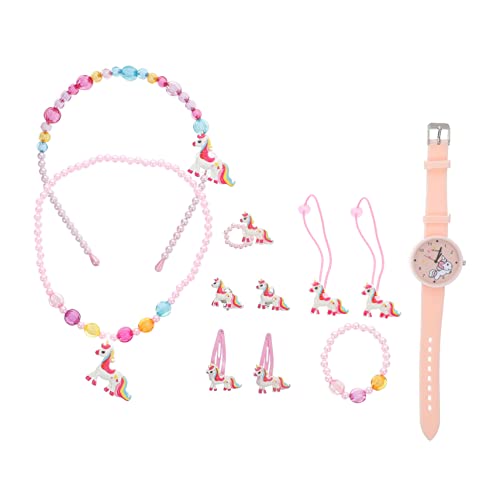 CALLARON Set Einhorn Uhr Armband Halskette Haargummis und Spielzeuge für Mädchen Teiliges Set Rosa für Kindergeburtstage mit Digitaler Uhr und Bunten Accessoires von CALLARON