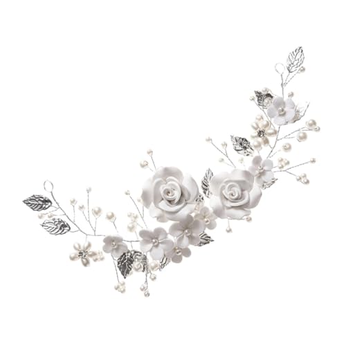 CALLARON Silbernes Braut Haarband mit Perlen und Blumen Leichtes Komfortables Hochzeits accessoire für Frauen Zeitloser Haarschmuck für Hochzeit Party und Festliche Anlässe von CALLARON