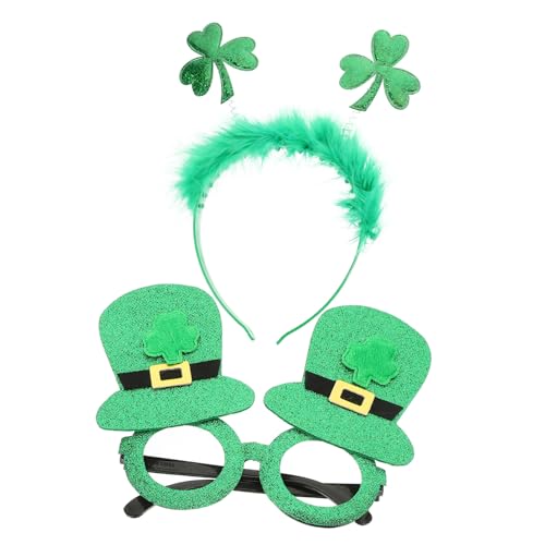 CALLARON St Patricks Day Haarband Mit Partybrille Irish Kostüm Requisiten Kleeblatt Dekoration Fotoaccessoires Gläser Rahmen von CALLARON