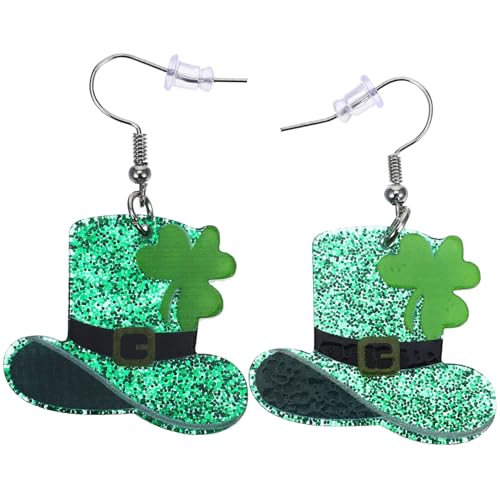 CALLARON St. Patrick's Day-Ohrringe Irische Kleeblatt-Ohrringe Acryl-Kleeblätter Grüner Hut Baumelnde Ohrringe St. Patrick's Day-Ohrringe Schmuckzubehör Für Frauen Und Mädchen Irisch von CALLARON