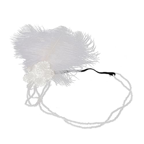 CALLARON Federkopfschmuck Federstirnbänder Kopfdekoration Für Feder-stirnband Flapper-fascinator Flapper-haarschmuck Stirn-stirnband Damen Weiß Abschlussball Strasssteine Schmücken von CALLARON