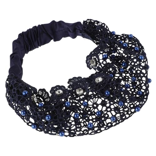 CALLARON Stirnband Perlen Breites Haarband Mit Strasssteinen Haarband Aus Spitze Elastischer Haarreifen Aus Spitze Weitmaschiger Haarreifen Haarschmuck Aus Strass Polyester von CALLARON