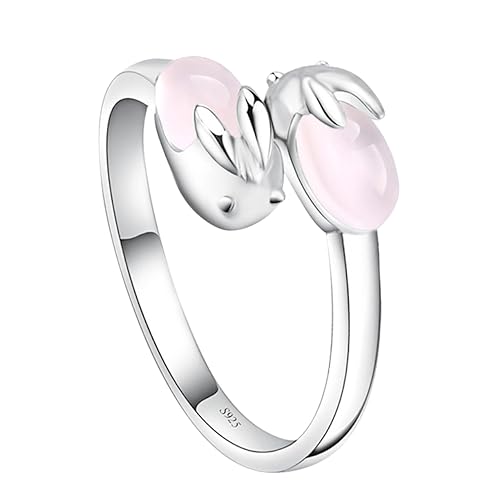 CALLARON Süßer Offener Ring Hasenform mit Hibiskusstein und Rosa Trendiger Damenring für als für Freundinnen Persönlichen Stil Passend von CALLARON