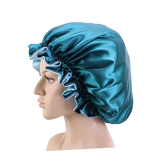 CALLARON Superweiche Doppelschichtige Satin Schlafhaube Für Damen Große Runde Nachtmütze Für Haarschutz Und Komfort in Wunderschönem Pfauendesign von CALLARON