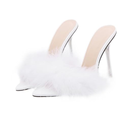 CALLARON Transparente Damen Slippers Spitz mit Dünnem High Heel Weiche Akzente Modische Bequeme Frauen Schuhe Atmungsaktiv rutschfest Elegant für Sommer und Party von CALLARON