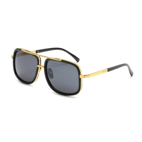 CALLARON Quadratische Sonnenbrille Unisex Vintage Metallrahmen Verspiegelte Gläser Uv Schutz Retro Design für Damen und Herren Schwarz Grau Leichtgewicht für Outdoor Strand von CALLARON