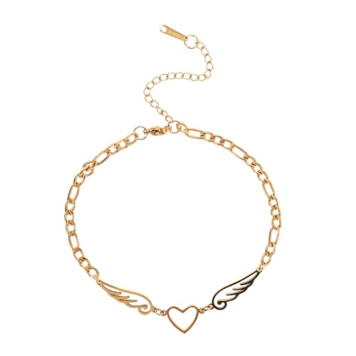 CALLARON Verstellbare Damenankelkette mit Herz und Flügelanhänger Eleganter Strand Schmuck für Frauen und Mädchen für Alltag und Strandpartys von CALLARON